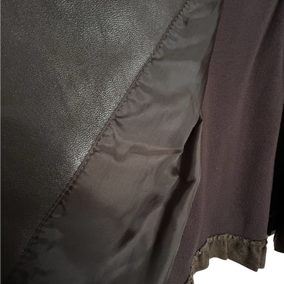 Michael Simon chocolate Brown Lamb Leather/Sweater Long Sleeve Jacket Ruffle S - Picture 9 of 13